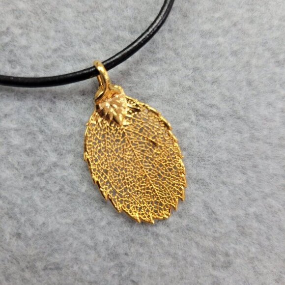 24K Gold Dipped Leaf Necklace Nature Jewelry Real Leaves Unique - Picture 1 of 9